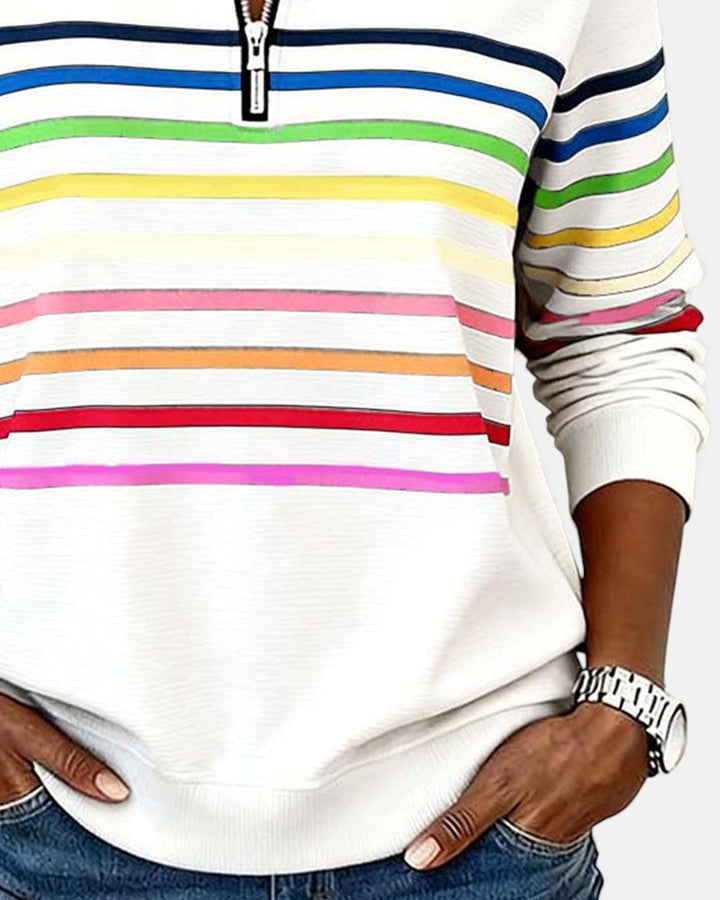 Pull en maille à rayures pour femmes avec fermeture éclair pour l'automne