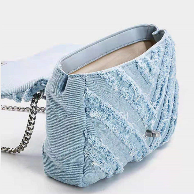 Borsa a tracolla in denim blu chiaro per donne di Macy