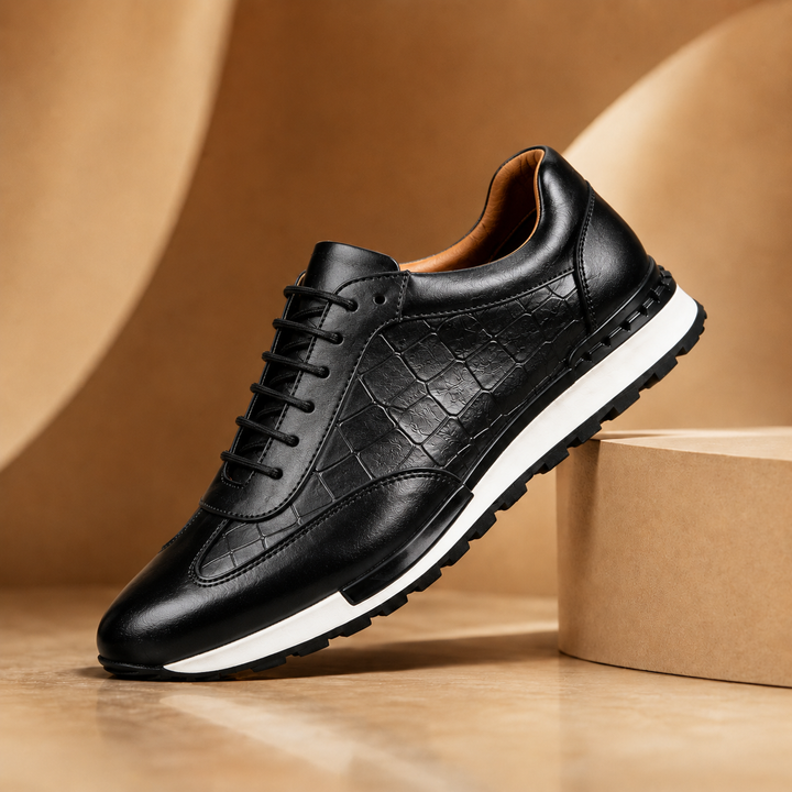 Baskets homme en cuir véritable effet croco à lacets, sneakers basses élégantes pour l’automne