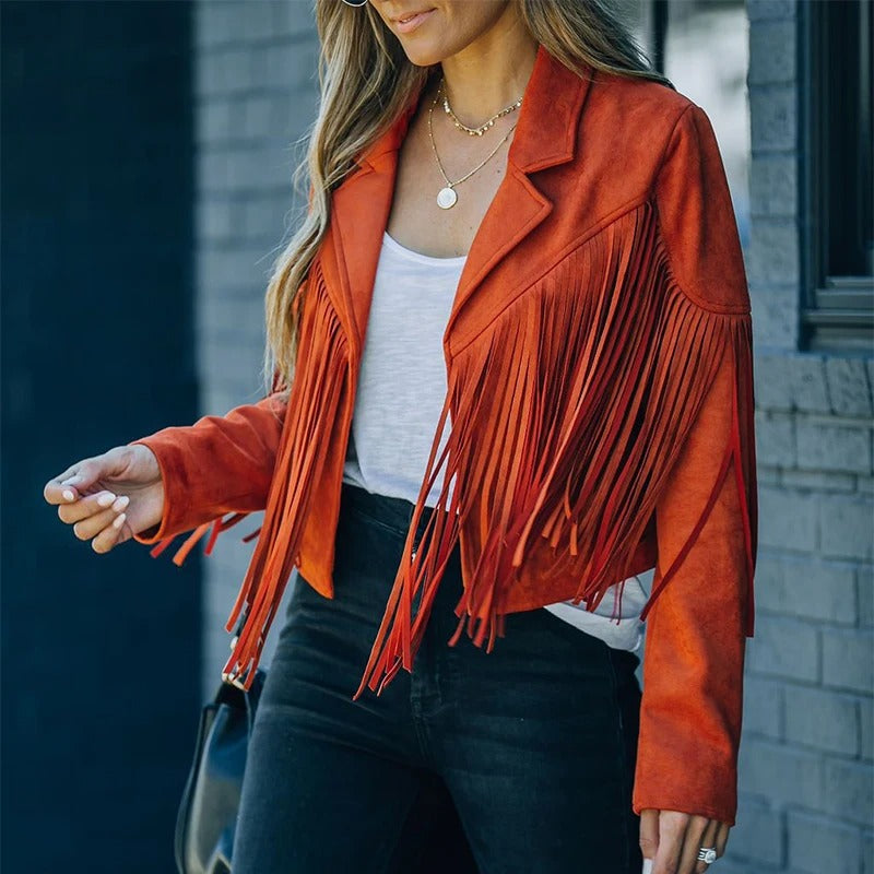 Gilet da donna in cotone con frange, leggero e traspirante, dal taglio casual per l’autunno