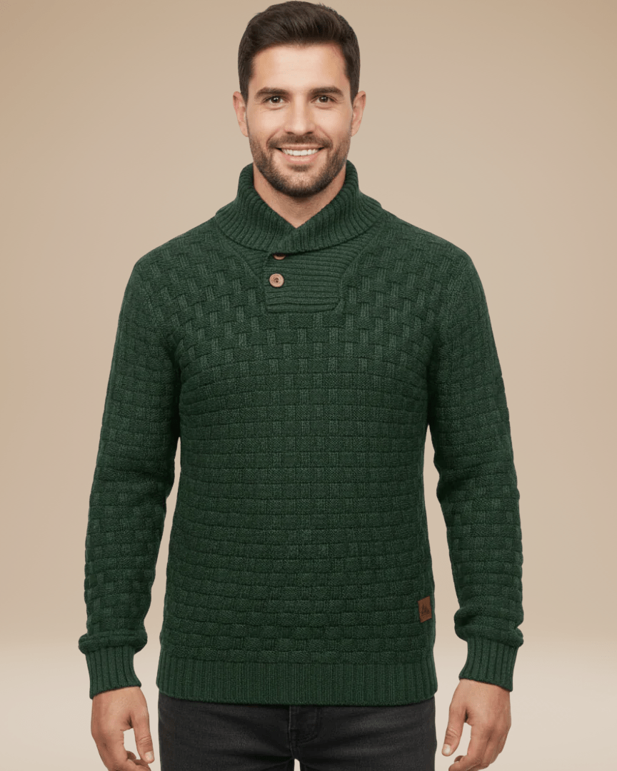 Pull homme en laine à col châle, maille panier, style automnal