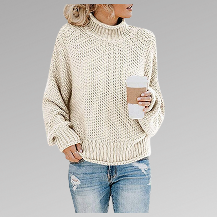 Women’s oversized ribbed-knit turtleneck sweater for summer, with a loose and comfortable fit