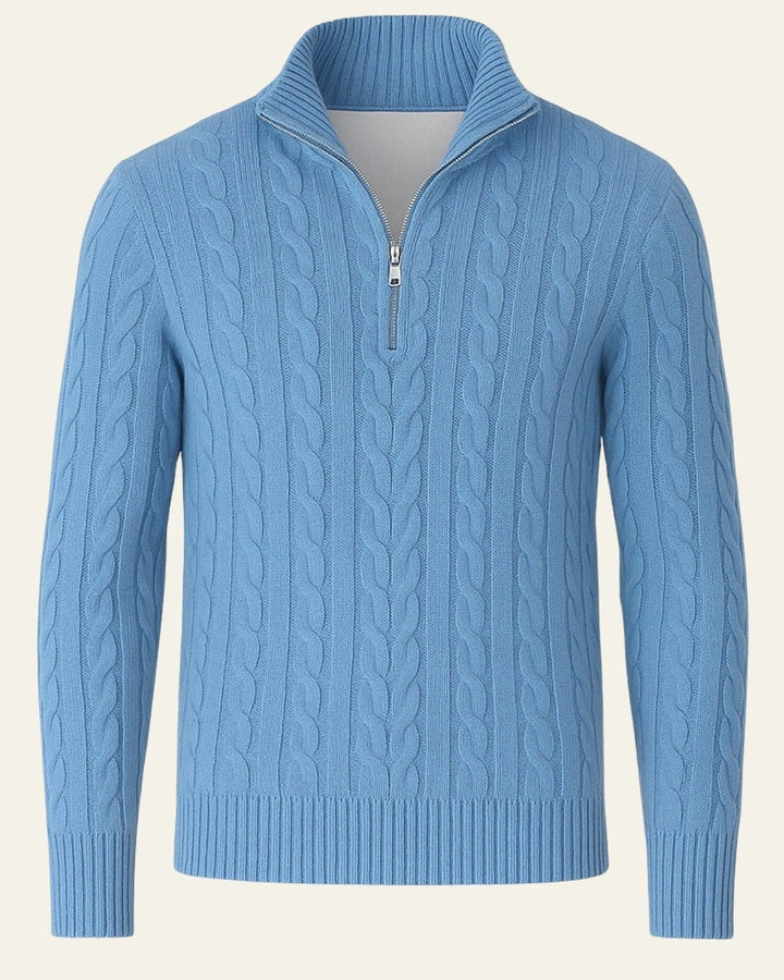 Pull en laine pour homme à col zippé, maille torsadée, tricot d’automne