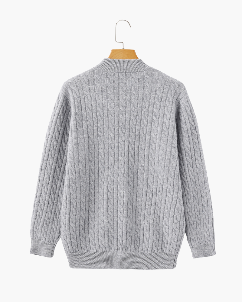 Pull homme en cachemire à col zippé, maille torsadée, pour l’automne