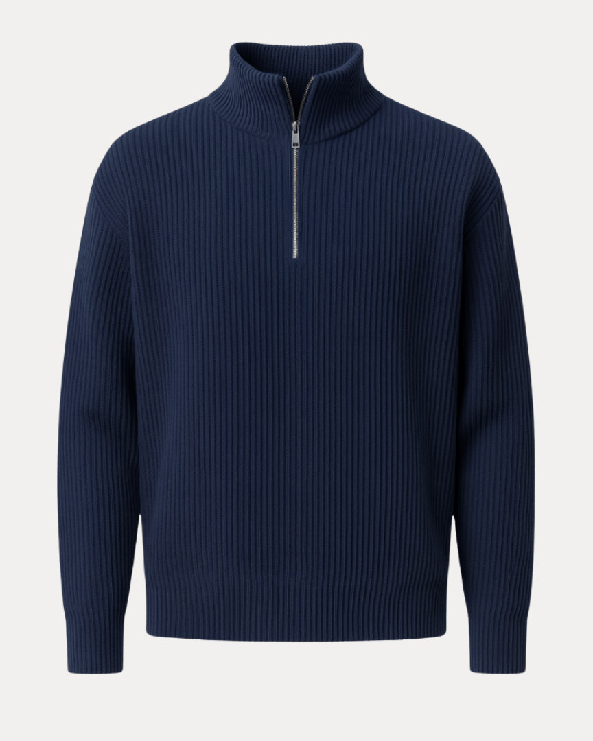 Pull en laine pour homme à col montant zippé, idéal pour l’automne