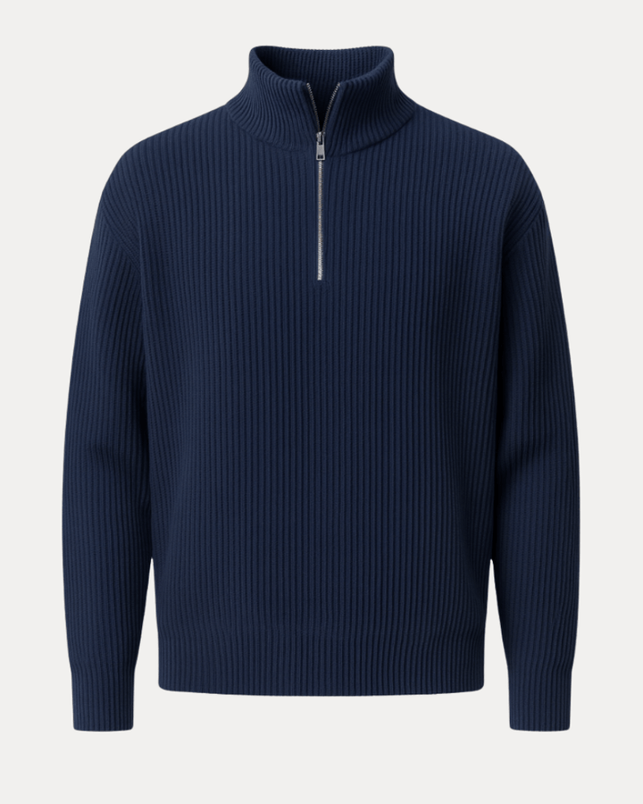 Pull en laine pour homme à col montant zippé, idéal pour l’automne