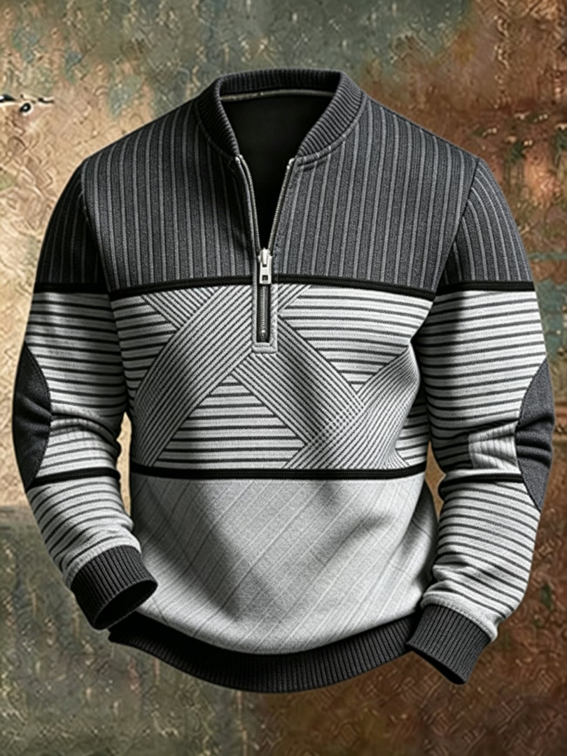 Sweat-shirt homme demi-zip à col montant et motif géométrique, pull décontracté pour l’automne