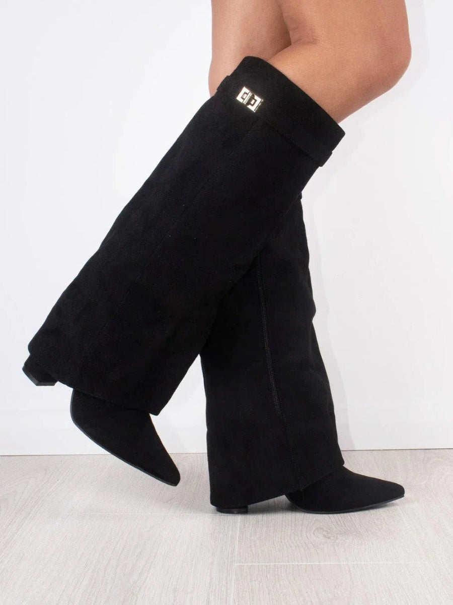 Bottes femme en cuir au-dessus du genou à talon bloc pour l’automne