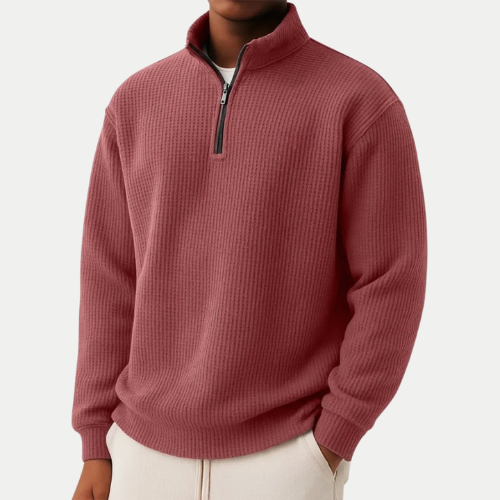 Pull en laine pour homme à col zippé, côtelé, décontracté d’automne