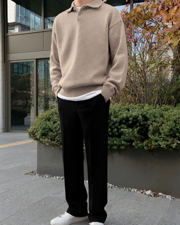 Pull en laine pour homme avec fermeture éclair sous le col, coupe ample pour l’automne