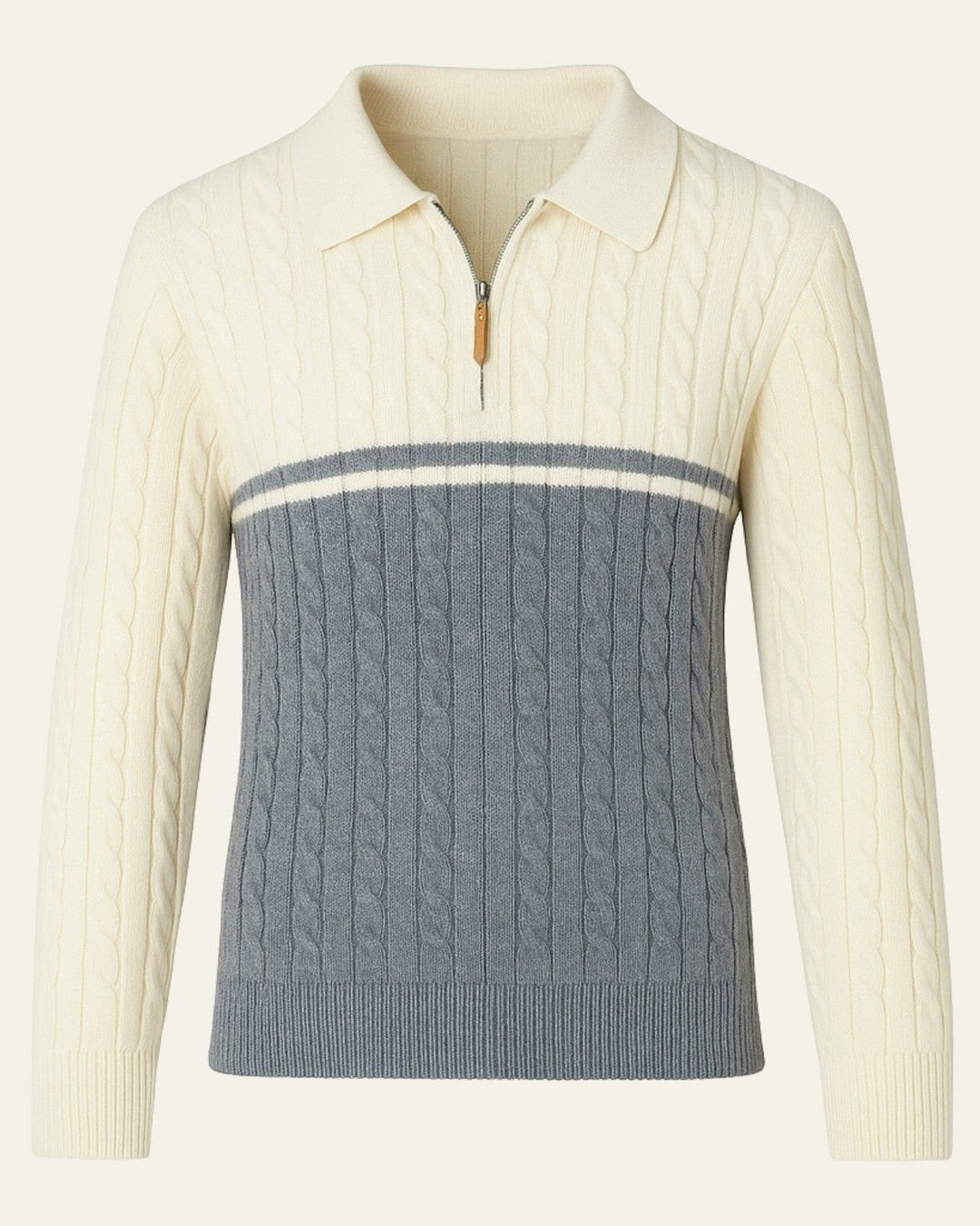 Pull polo homme en coton à manches longues avec fermeture éclair, pour l’automne