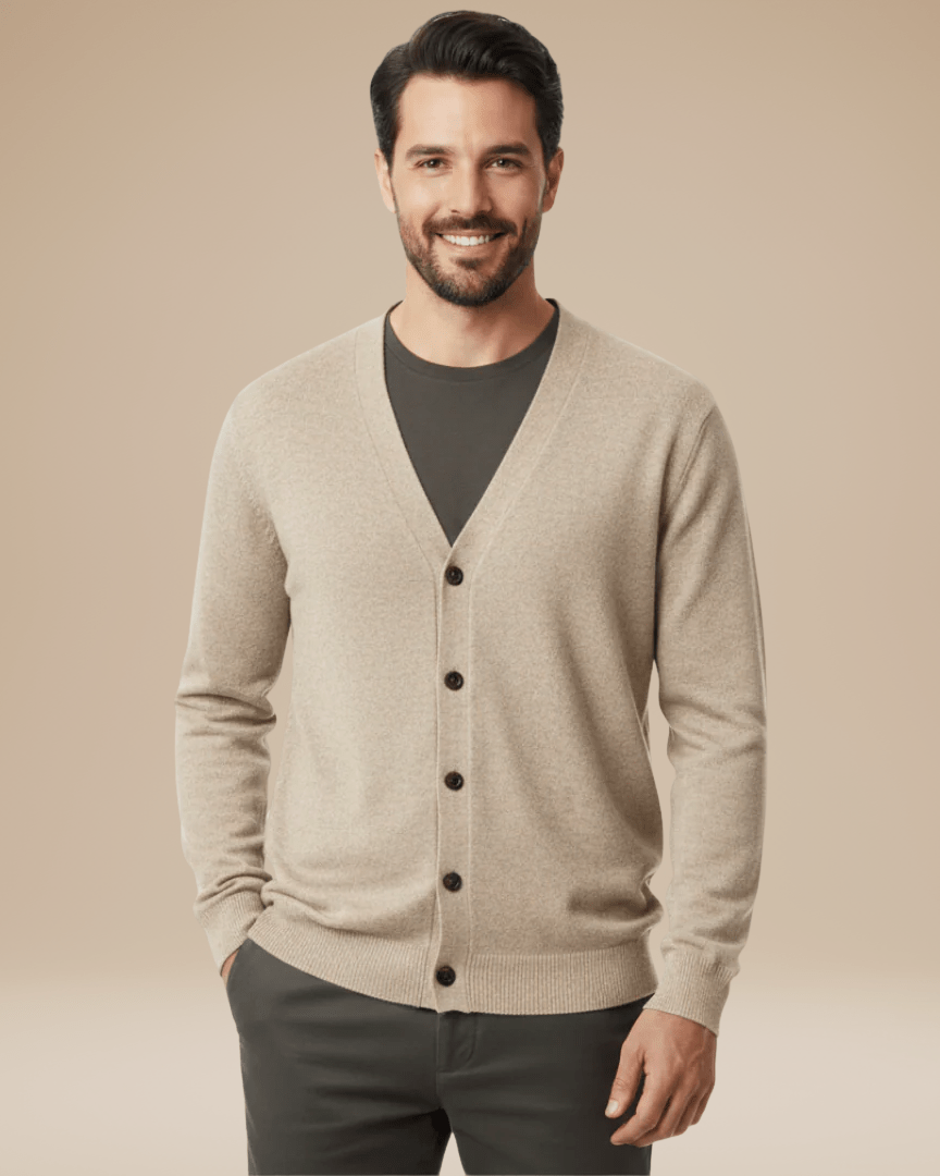 Men's cashmere cardigan, button-up autumn sweater with a V-neck