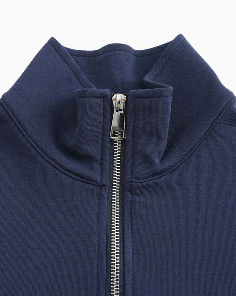 Sweat-shirt homme en coton zippé à col montant, style automnal et décontracté