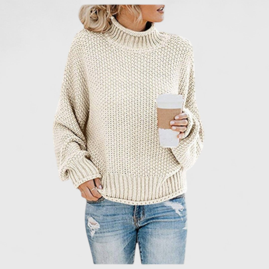 Pulover de damă din tricot de lână, cu guler înalt, pentru toamnă