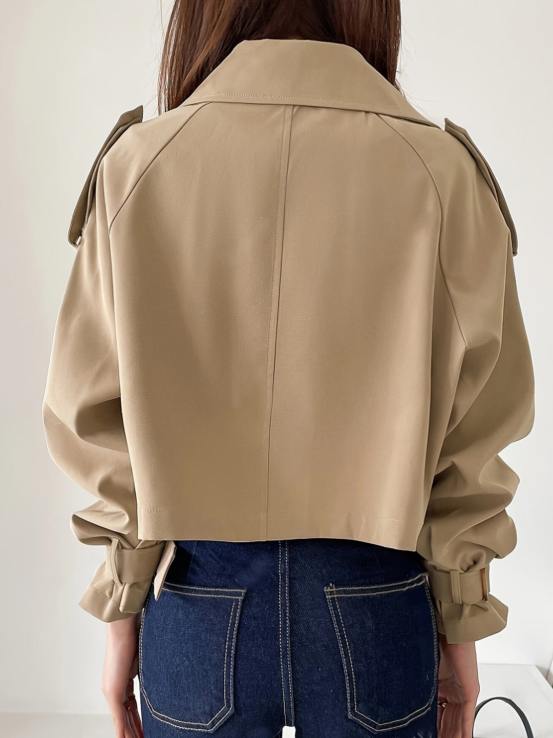 Evelyn - Elegant khaki spring trench coat with chic lapel collar for women