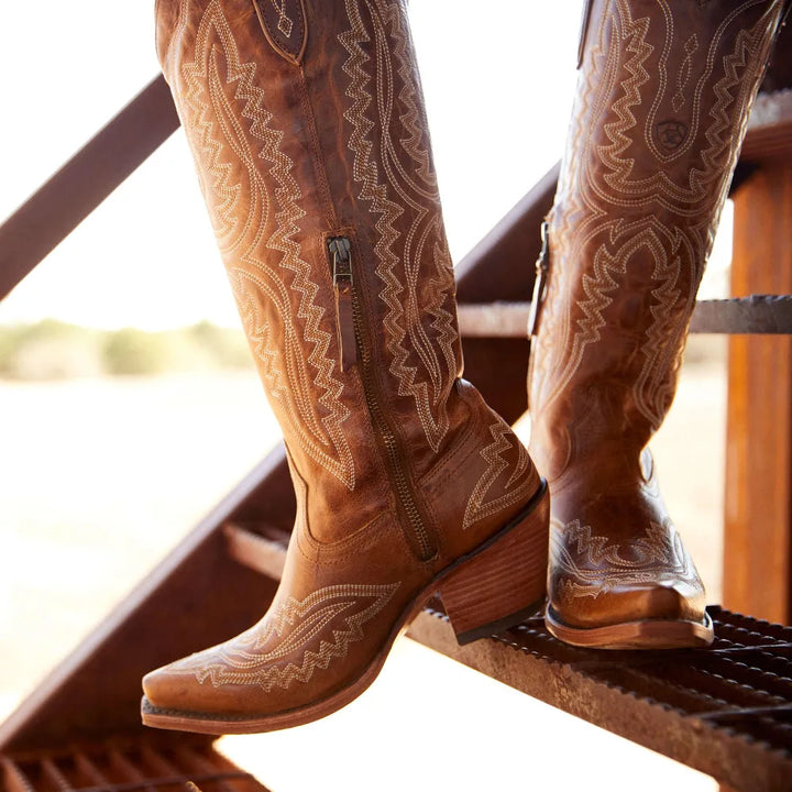 Bottes de cow-boy en daim pour femmes, brodées, avec talon cubain, pour l'automne, dans un style western