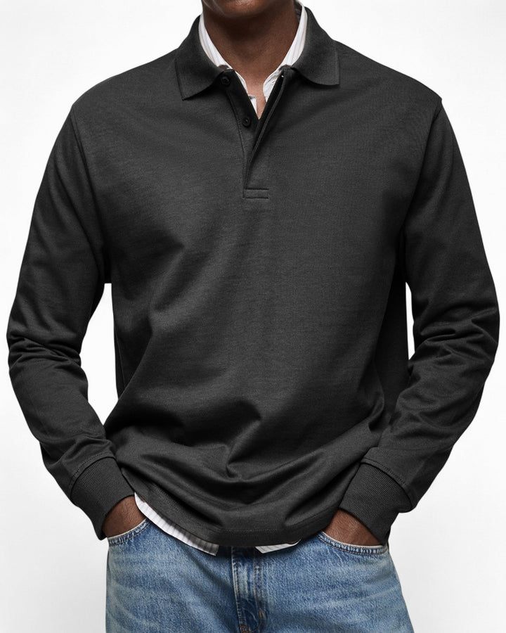 Polo homme à manches longues en coton tricoté pour l’automne
