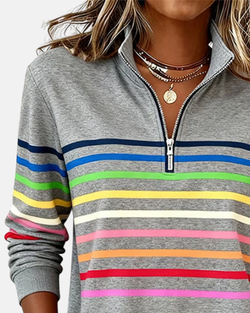 Pull en maille à rayures pour femmes avec fermeture éclair pour l'automne