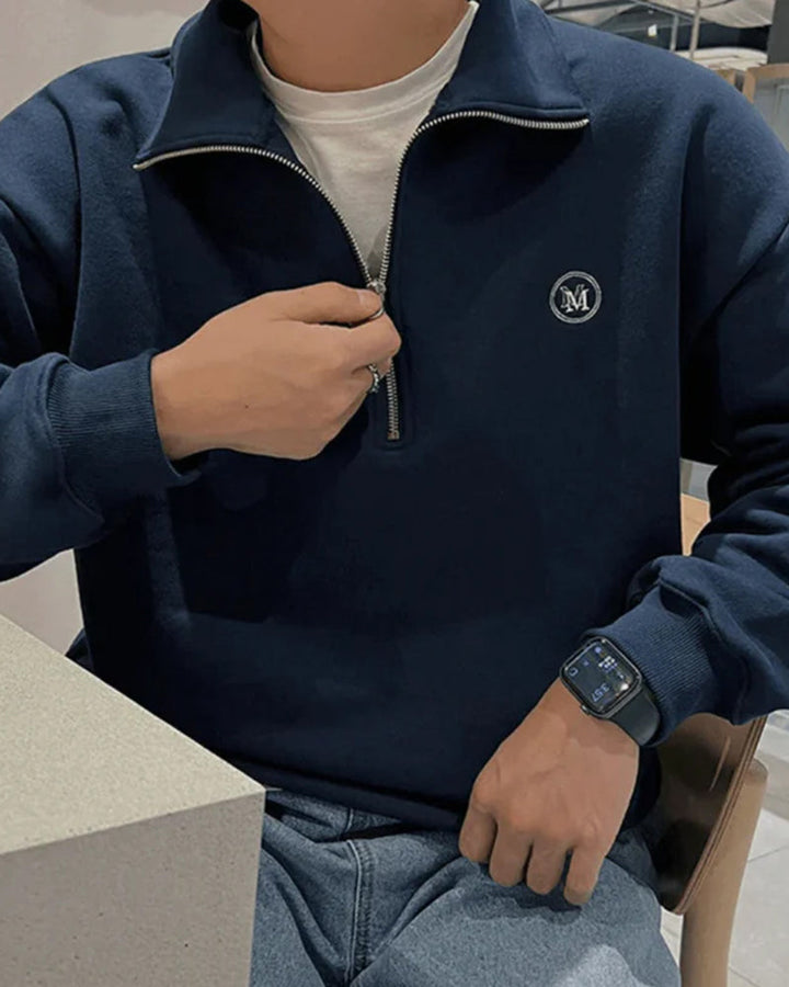 Sweat-shirt homme en coton zippé à col montant, style automnal et décontracté