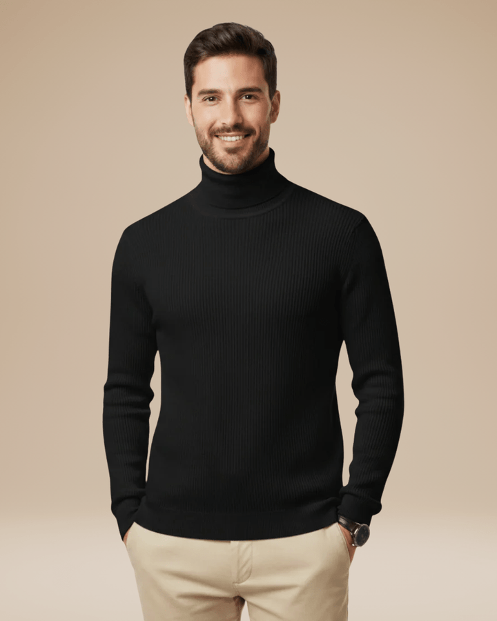Pull à col roulé pour homme en coton, ajusté et côtelé, pour l’automne
