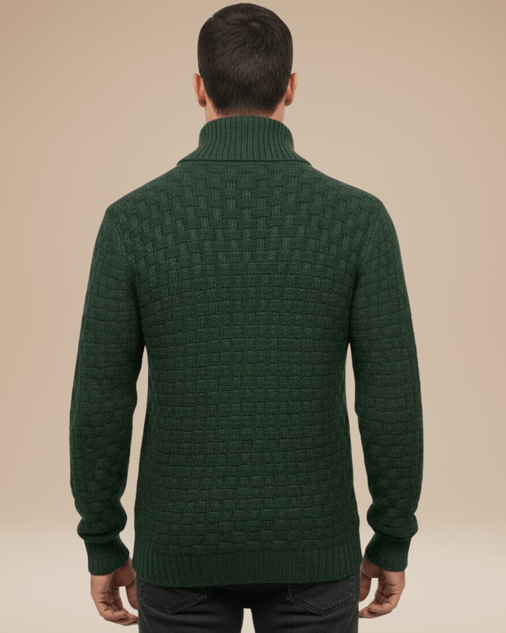 Pull homme en laine à col châle, maille panier, style automnal