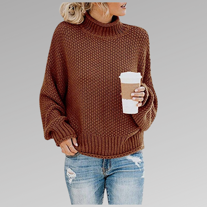 Women’s oversized ribbed-knit turtleneck sweater for summer, with a loose and comfortable fit