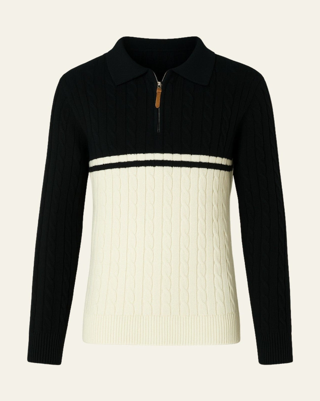 Pull polo homme en coton à manches longues avec fermeture éclair, pour l’automne
