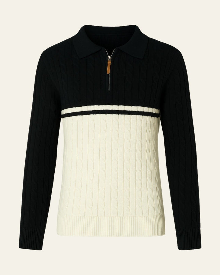 Pull polo homme en coton à manches longues avec fermeture éclair, pour l’automne