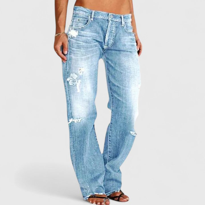 Jean bootcut femme en coton avec effets usés, collection automne