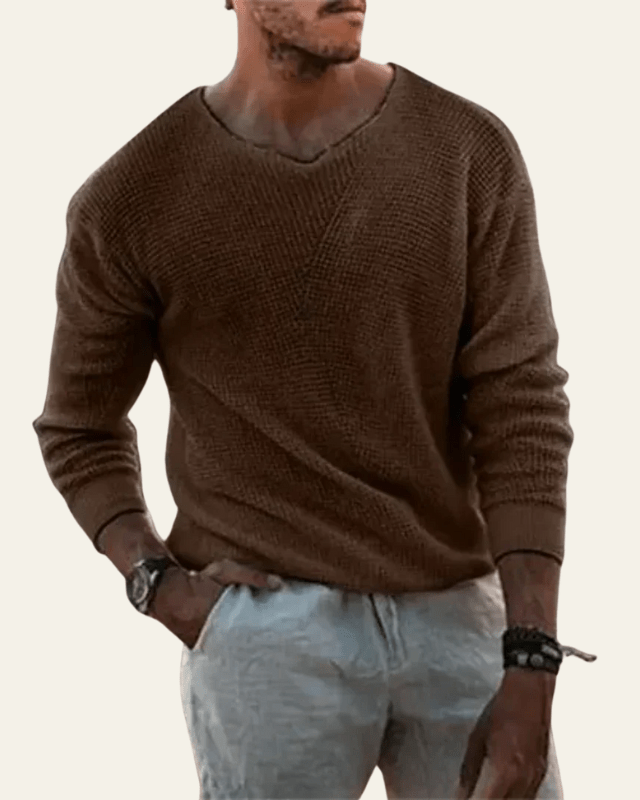 Pull en maille pour homme pour l’automne, pull doux à col en V pour les journées fraîches
