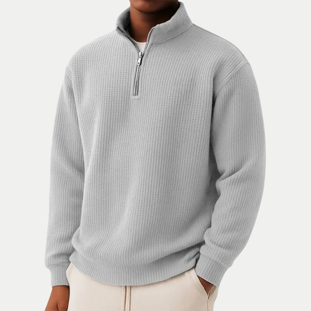 Pull en laine pour homme à col zippé, côtelé, décontracté d’automne