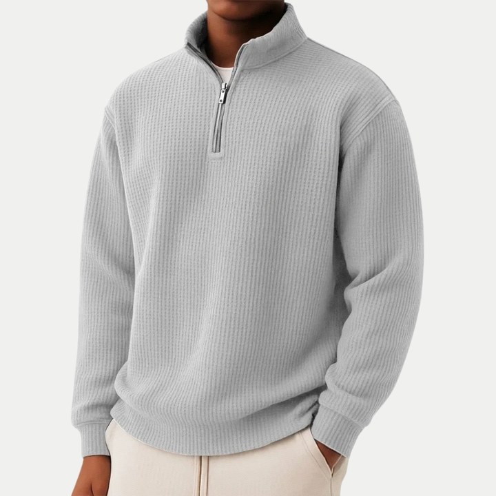 Pull en laine pour homme à col zippé, côtelé, décontracté d’automne