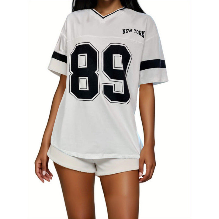 T-shirt en polyester pour femme style football américain col en V toutes saisons