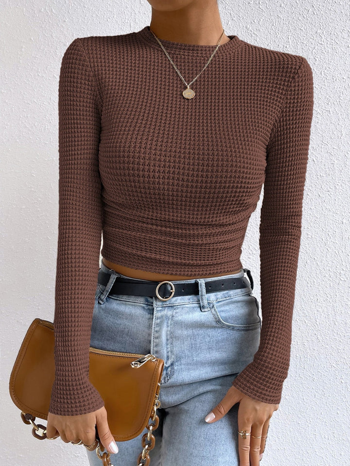 Monica elegante - Camicia casual a maniche lunghe e scollo rotondo per l'autunno per donne
