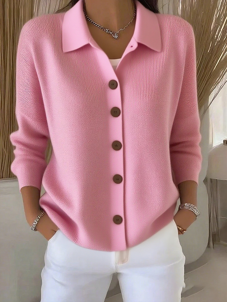 Cardigan femme en maille boutonné, pull d’automne