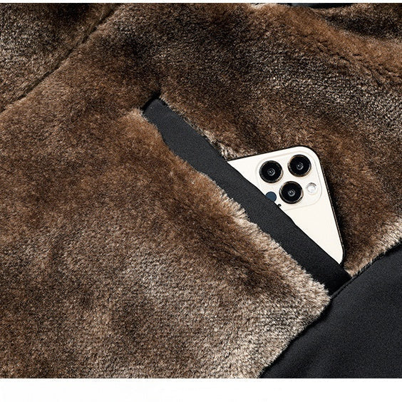 Veste homme chaude doublée à col montant et fermeture zippée, blouson d’hiver pour l’automne