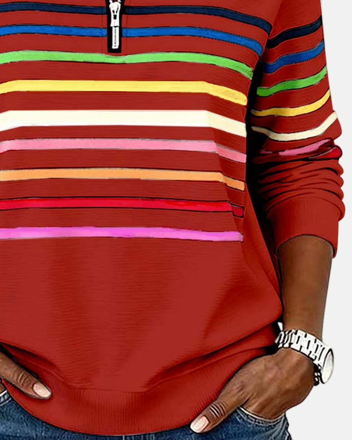 Pull en maille à rayures pour femmes avec fermeture éclair pour l'automne