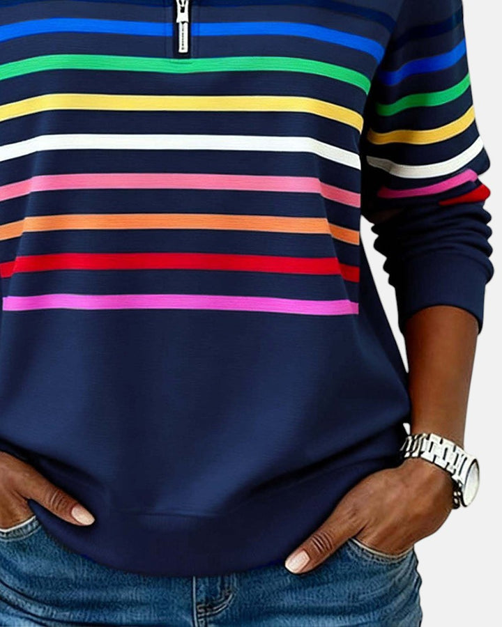 Pull en maille à rayures pour femmes avec fermeture éclair pour l'automne