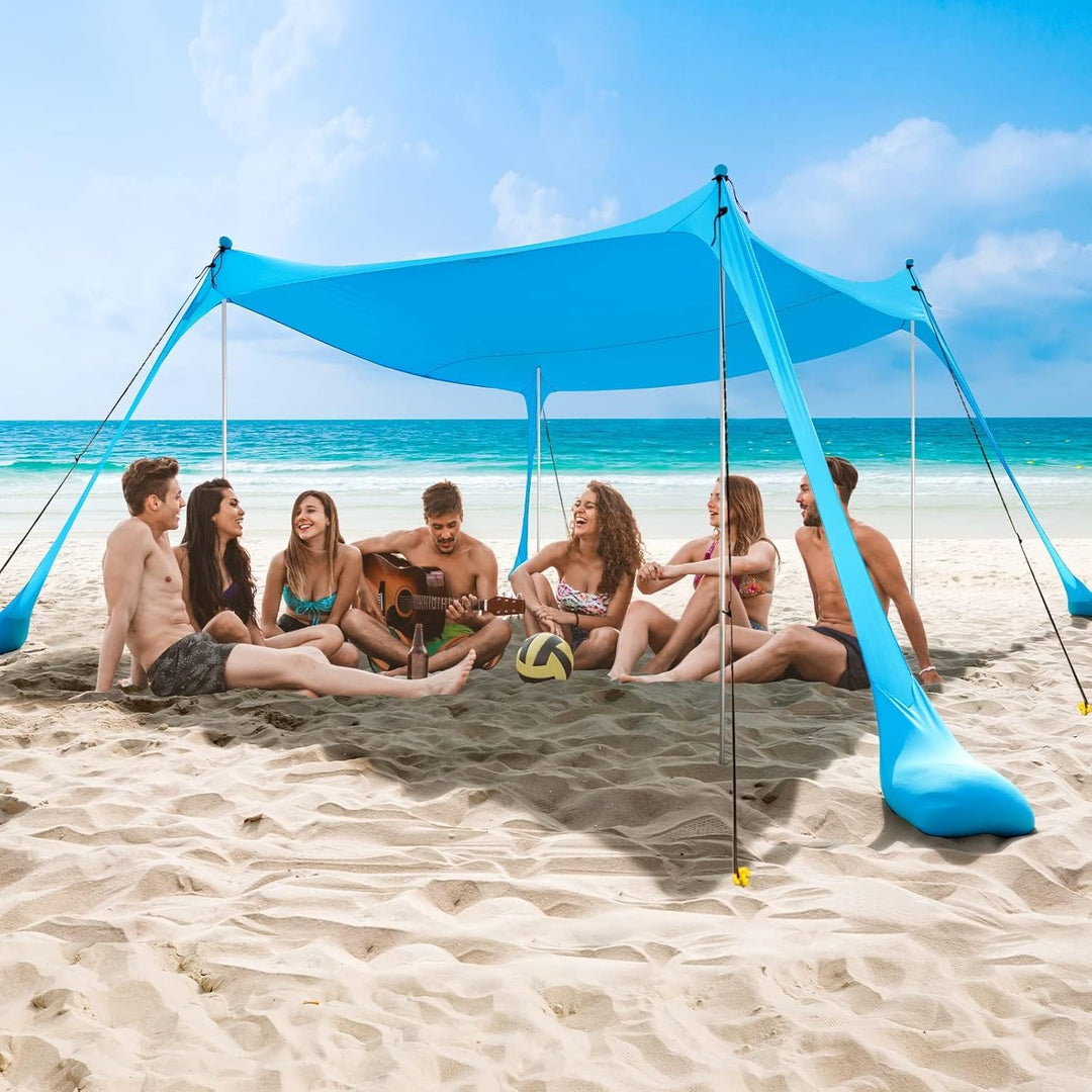 Tente de plage familiale en polyester UPF50+ avec arceaux en aluminium