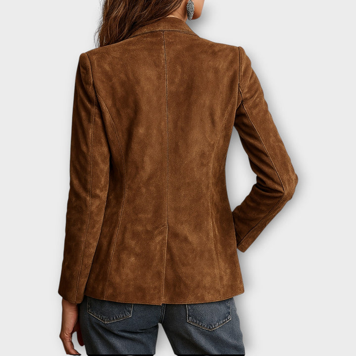 Blazer élégant vintage en cuir suédé pour l’automne