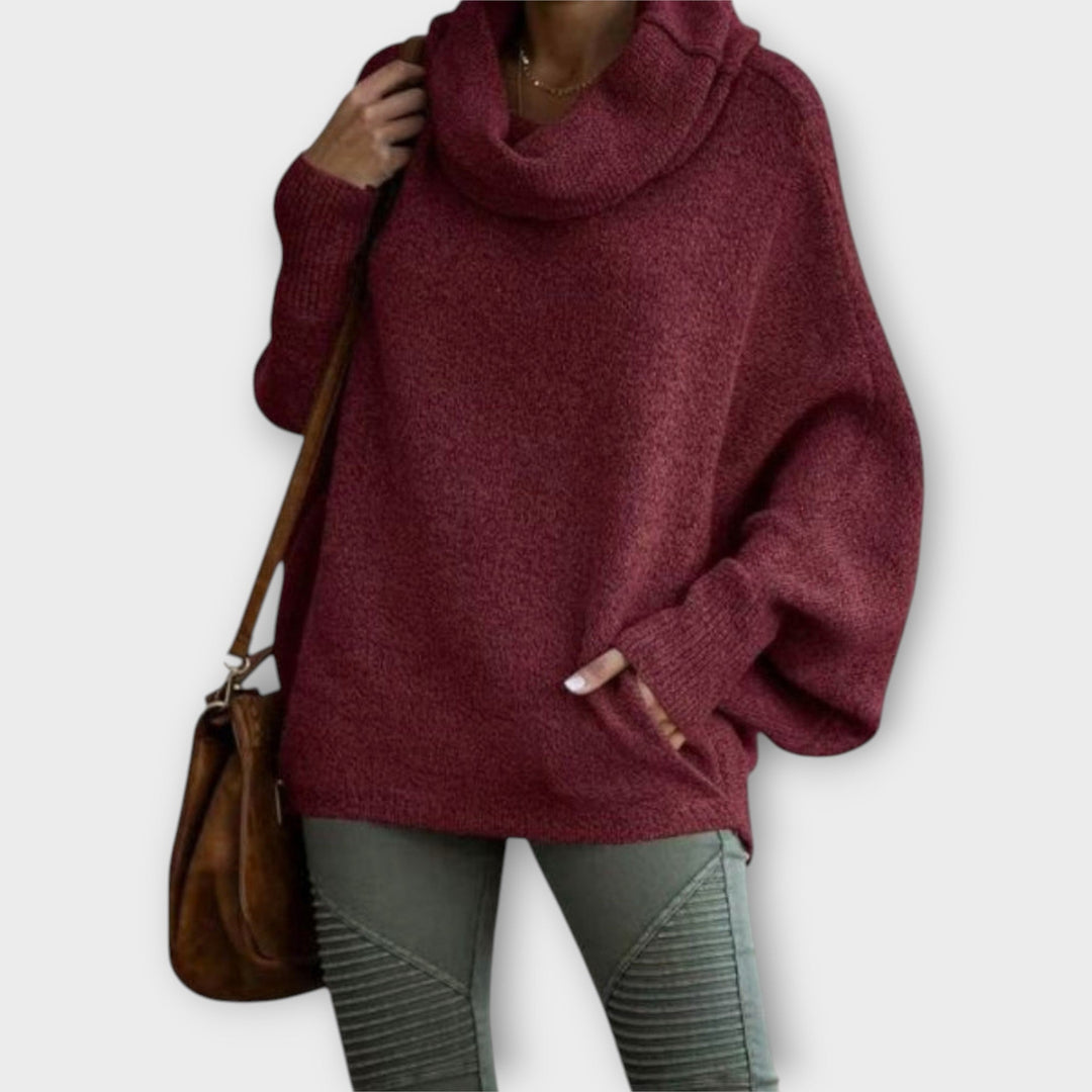 Jersey oversize de lana para mujer con cuello chimenea, para otoño