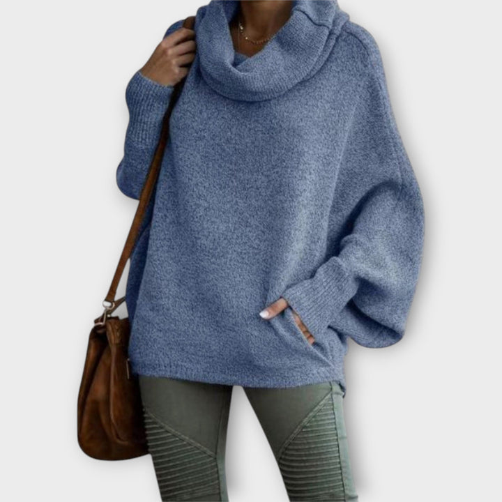 Jersey oversize de lana para mujer con cuello chimenea, para otoño