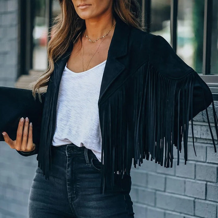 Gilet da donna in cotone con frange, leggero e traspirante, dal taglio casual per l’autunno