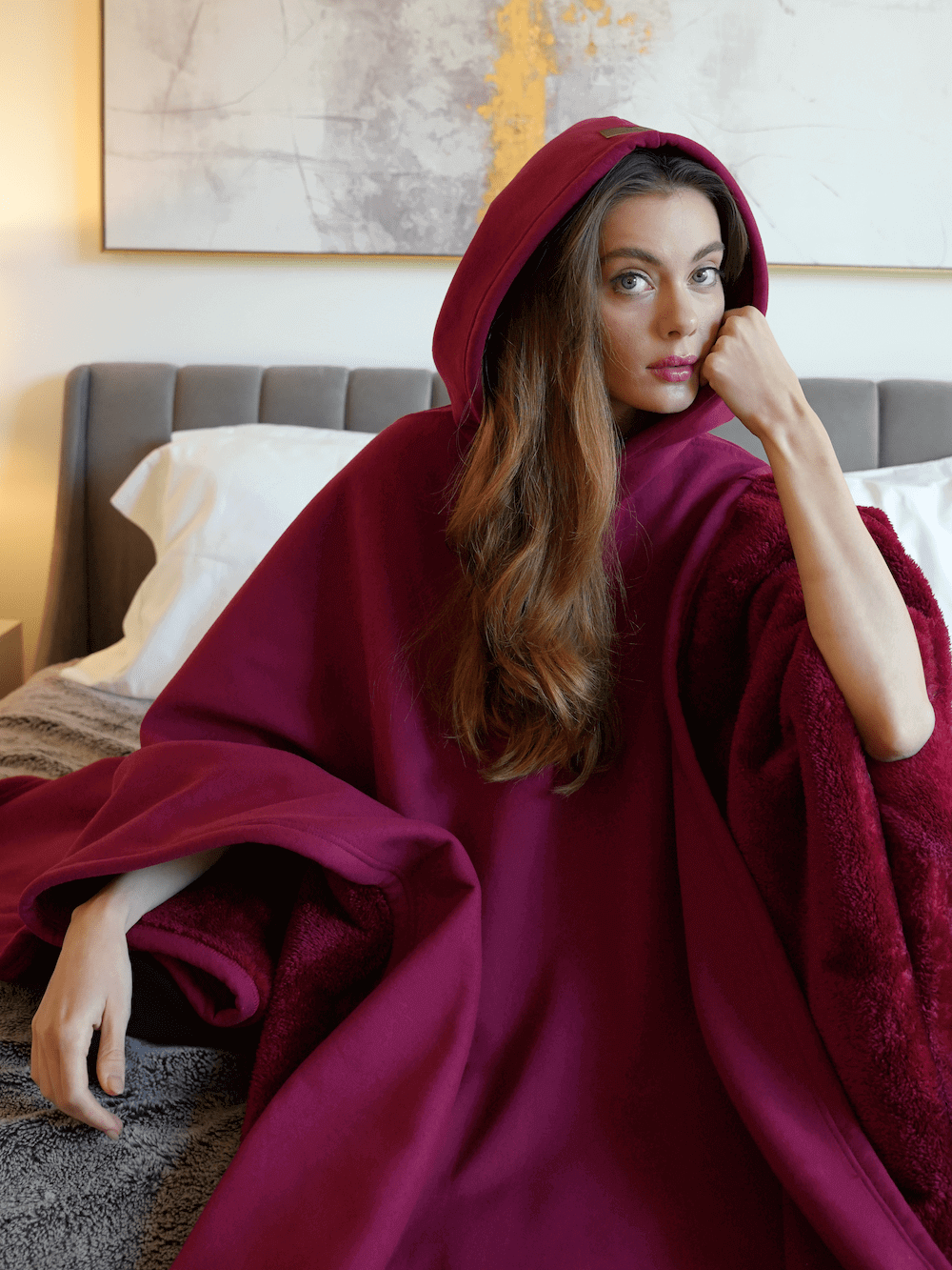 Coperta oversize con cappuccio da donna in pile e maniche, per l’autunno