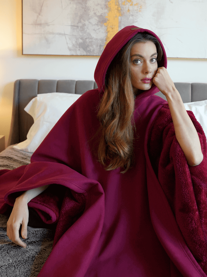 Coperta oversize con cappuccio da donna in pile e maniche, per l’autunno