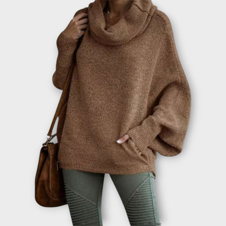 Jersey oversize de lana para mujer con cuello chimenea, para otoño