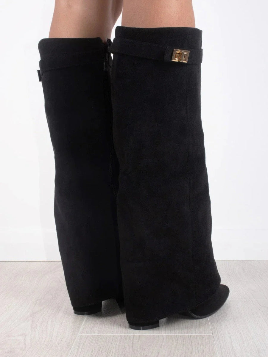 Bottes femme en cuir au-dessus du genou à talon bloc pour l’automne