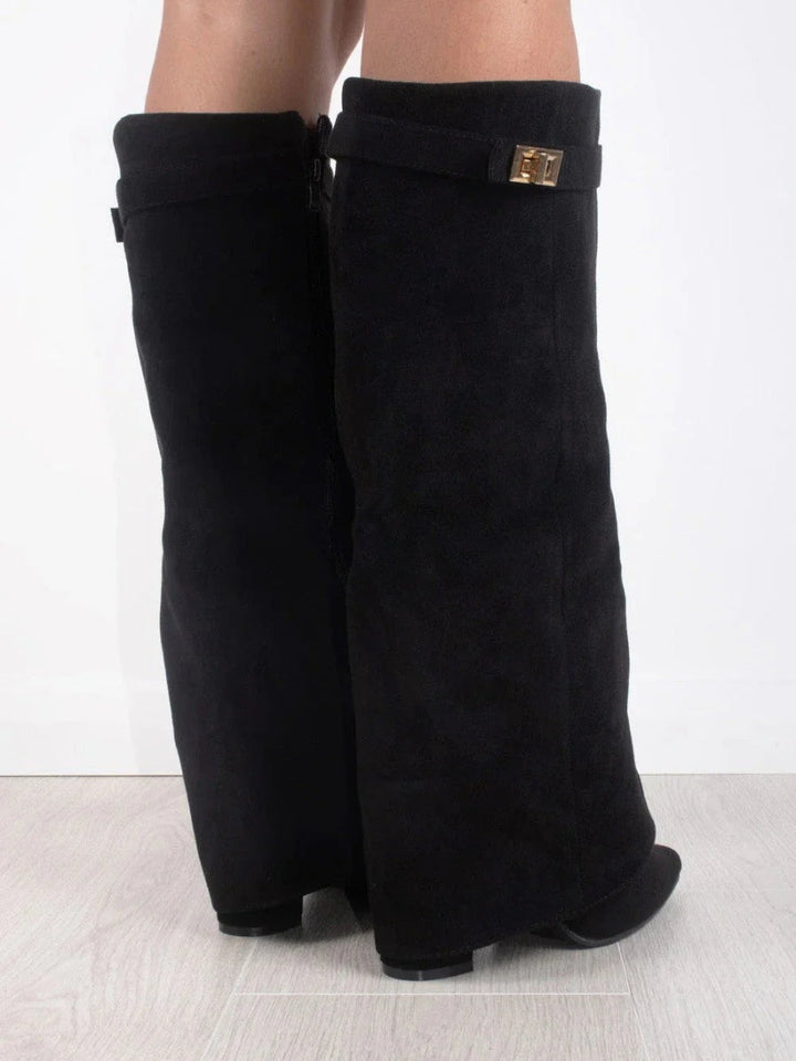 Bottes femme en cuir au-dessus du genou à talon bloc pour l’automne