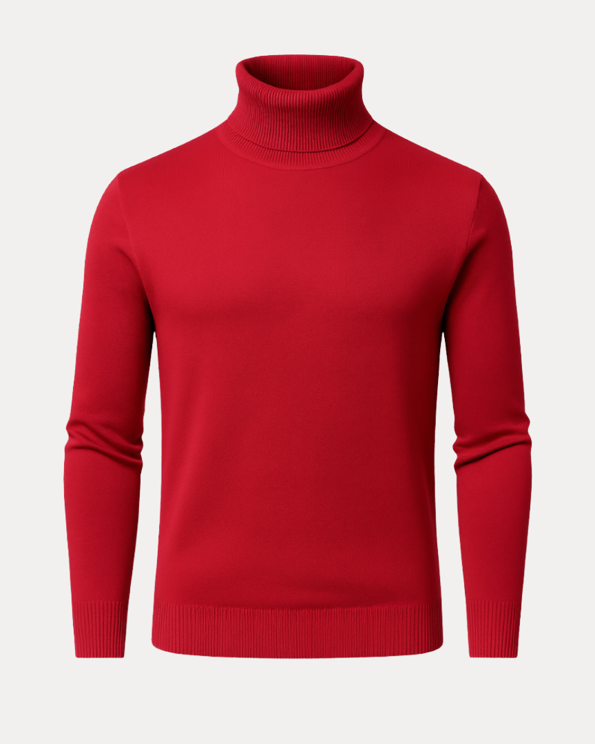 Pull à col roulé pour homme en coton, ajusté et côtelé, pour l’automne
