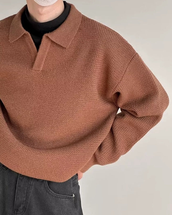 Pull polo homme en maille à texture automnale